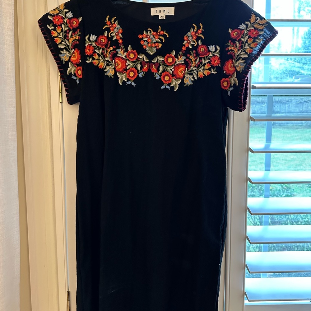 Black Dress with Floral Embroidery